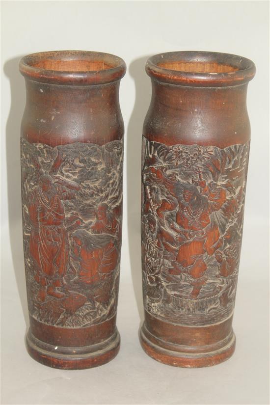 A pair of Japanese bamboo vases, late 19th century, 36.5cm
